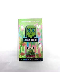 Experience Packman Quava Crush, a premium 2g disposable cart enriched with Liquid Diamonds + live resin. Enjoy the exotic, potent flavors of guava in every puff.Perfect for discerning users seeking top-tier cannabis products.Packman Guava Crush for sale in stock.