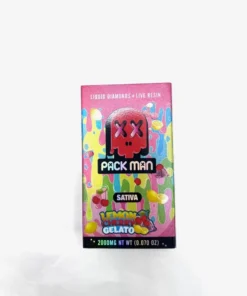 Discover Packman Lemon Cherry Gelato: a 2g disposable cart featuring Liquid Diamonds + live resin for unmatched flavor and potency. Enjoy the ultimate taste and experience with Packman carts.