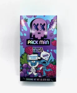 Explore Packman Purple Gruntz: a 2g disposable vape with Liquid Diamonds + live resin. Experience deep flavors and potent effects from our top-tier Packman carts.