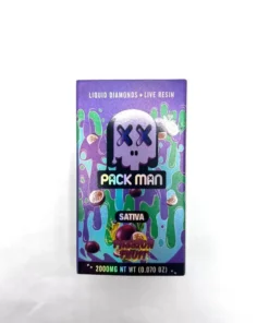 Experience the exotic Packman Passion Fruit, a 2g disposable vape infused with Liquid Diamonds + live resin. Enjoy intense flavors and potent effects with every puff. Perfect for those seeking premium, convenient cannabis from Packman carts.