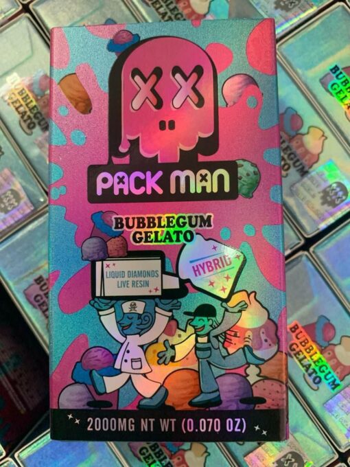 Experience the luxury of Packman Bubblegum Gelato, a 2g disposable enriched with Liquid Diamonds + live resin. Enjoy potent, rich flavors with each use, crafted for discerning connoisseurs seeking top-quality cannabis.